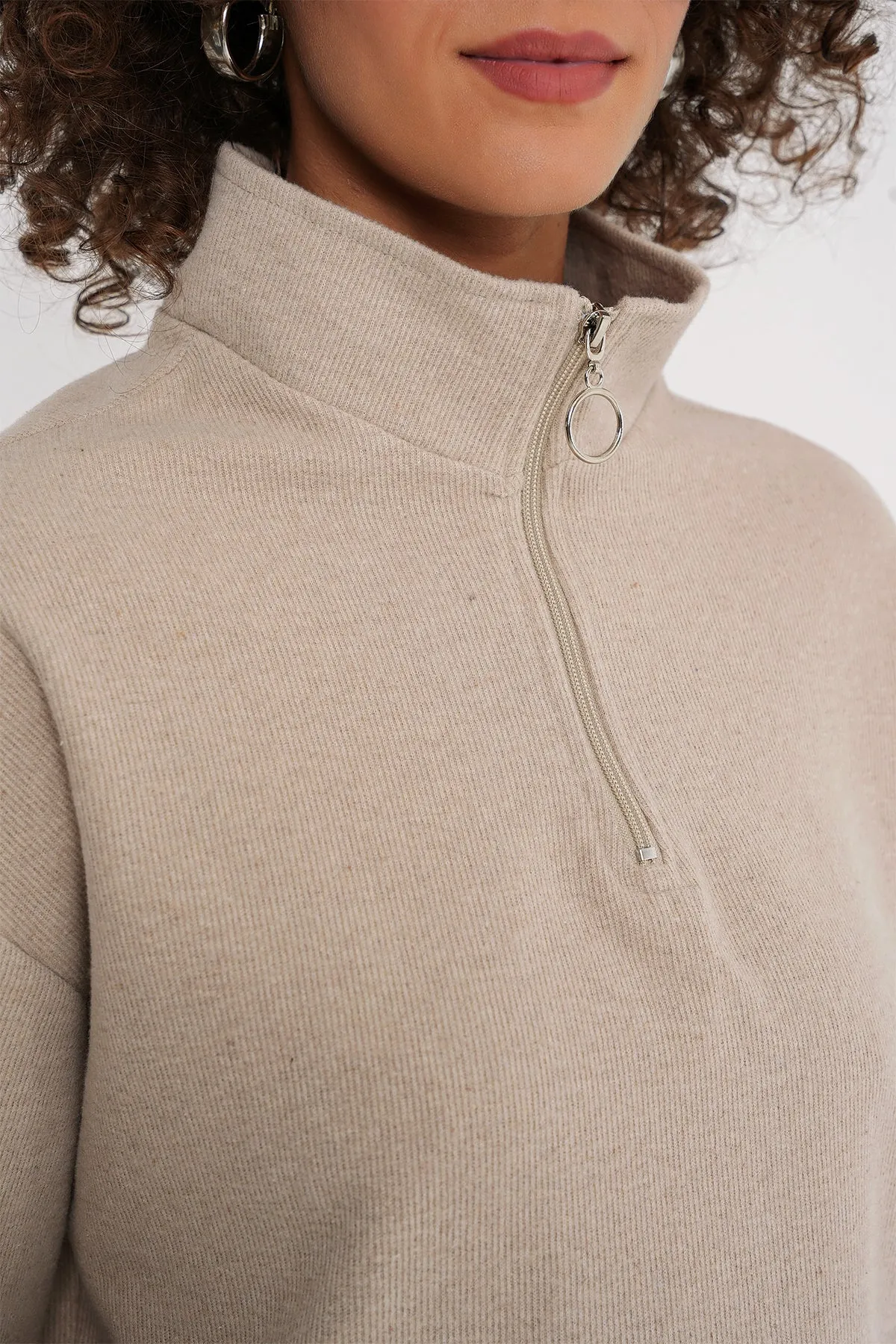 55449 fermuarli yaka örme sweatshirt