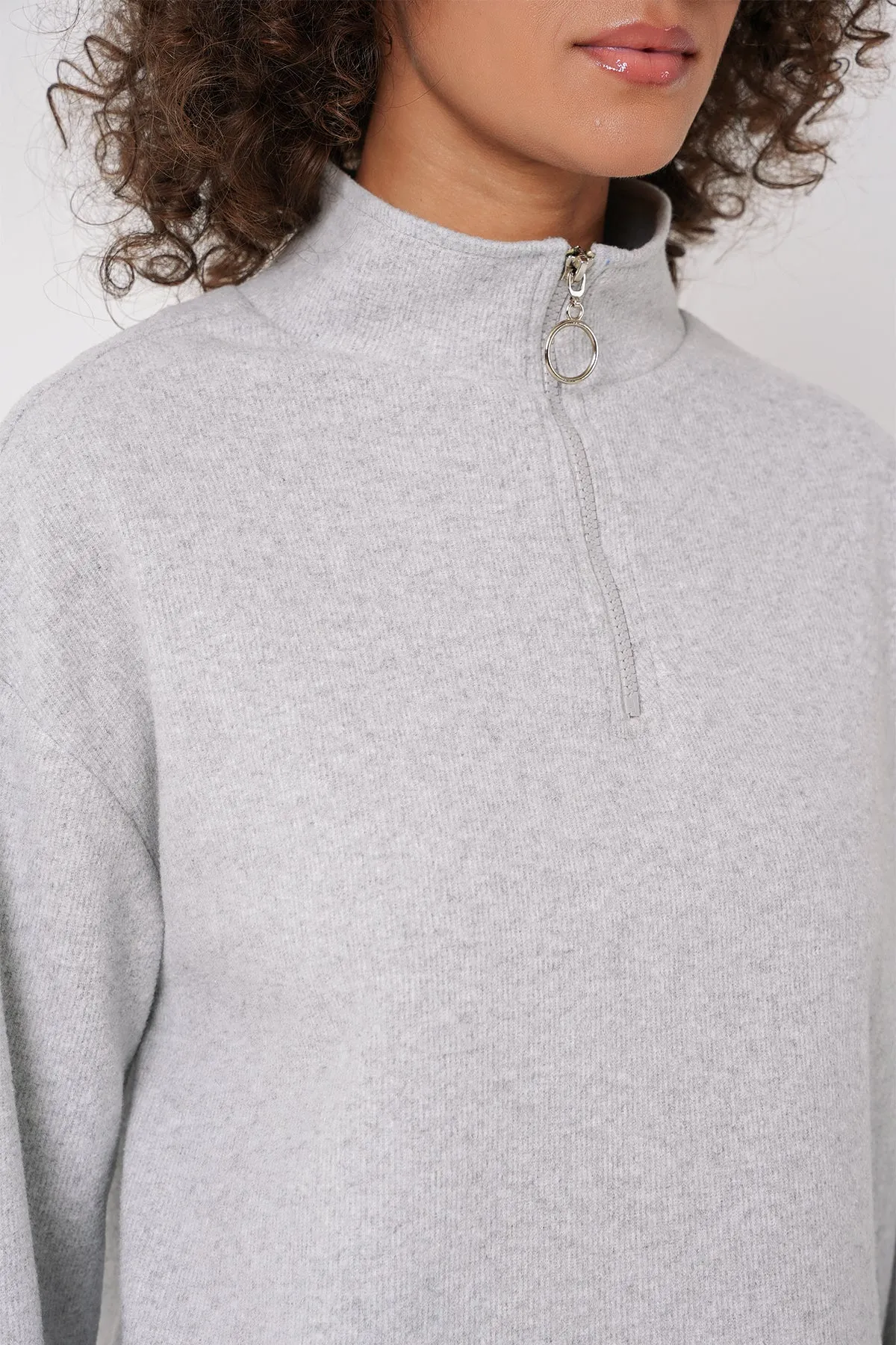 55449 fermuarli yaka örme sweatshirt