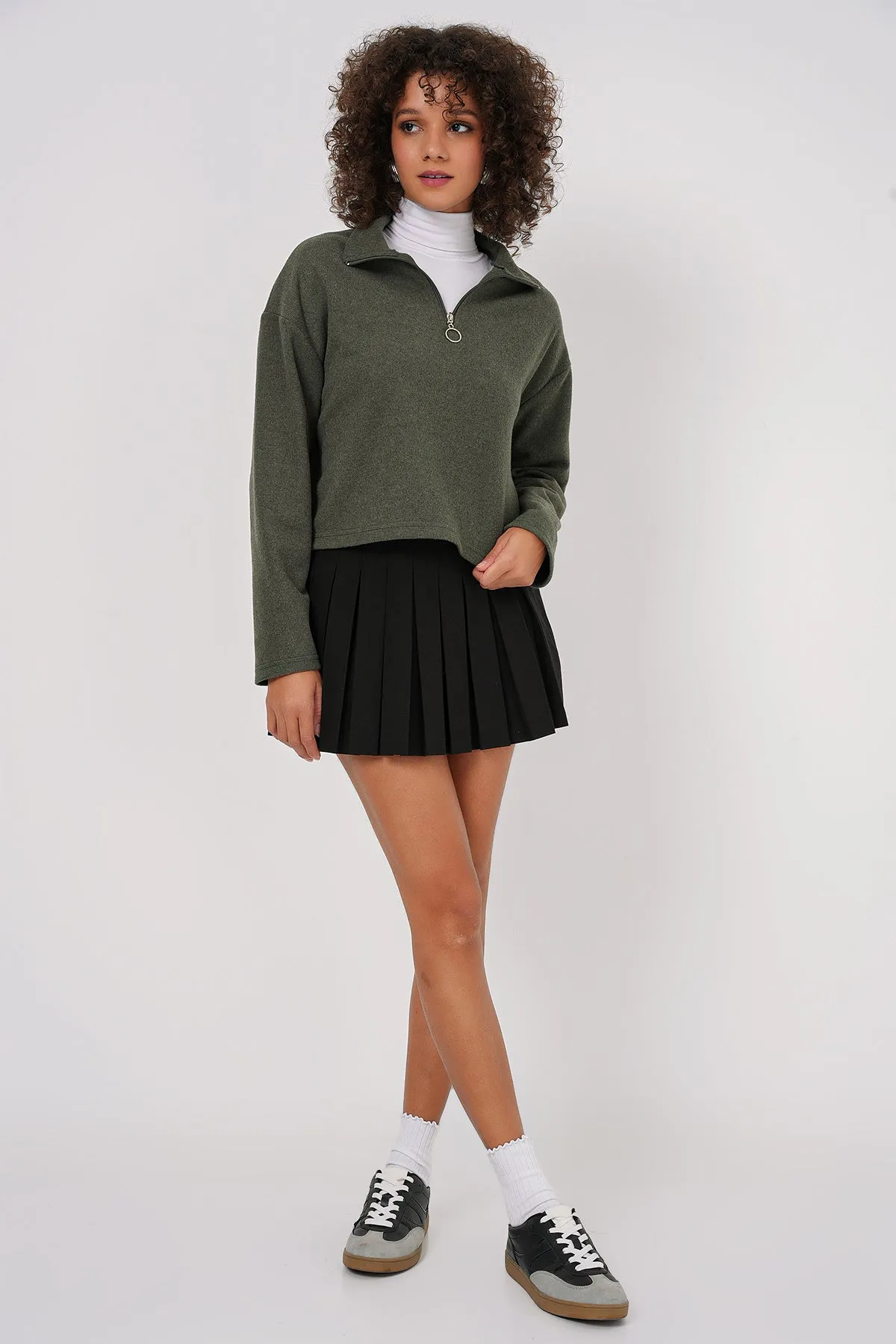 55449 fermuarli yaka örme sweatshirt