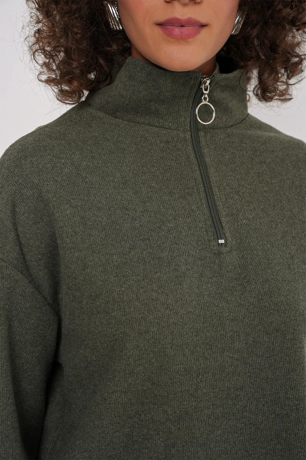 55449 fermuarli yaka örme sweatshirt