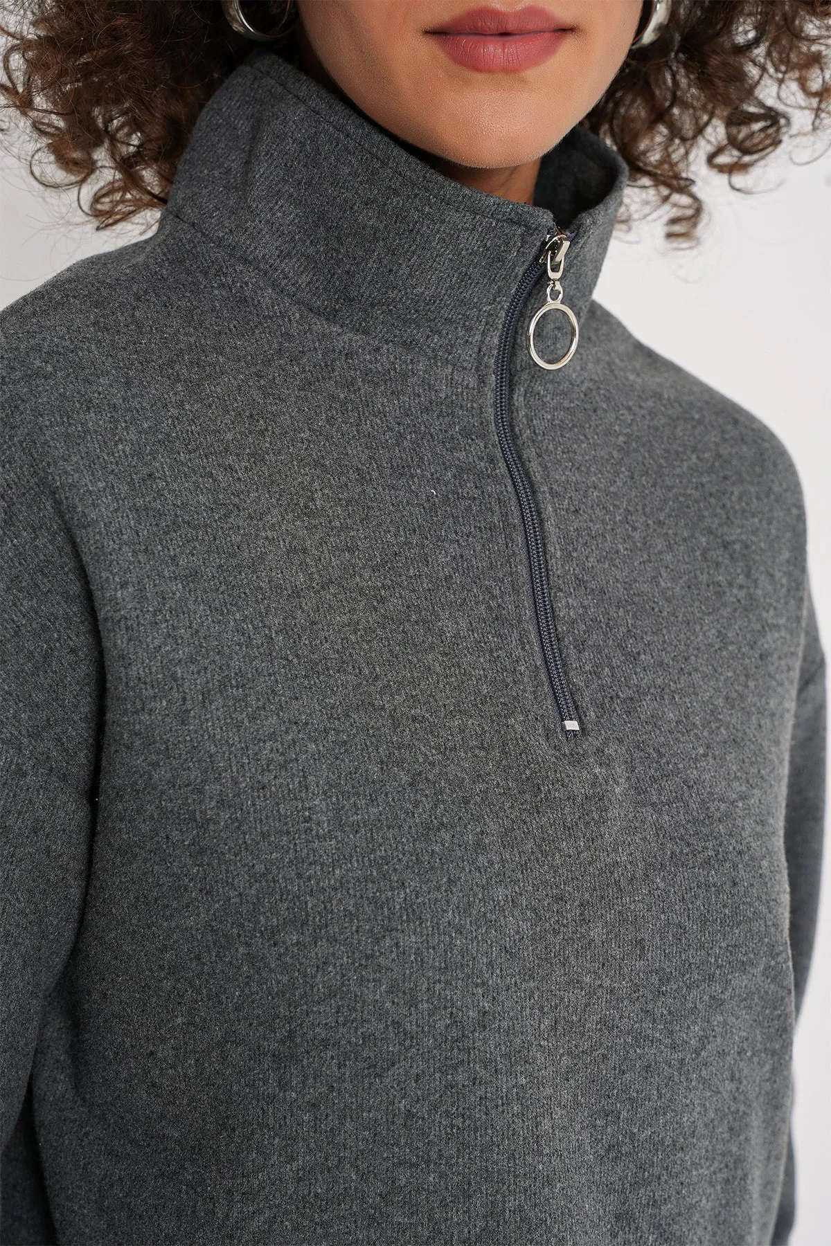 55449 fermuarli yaka örme sweatshirt