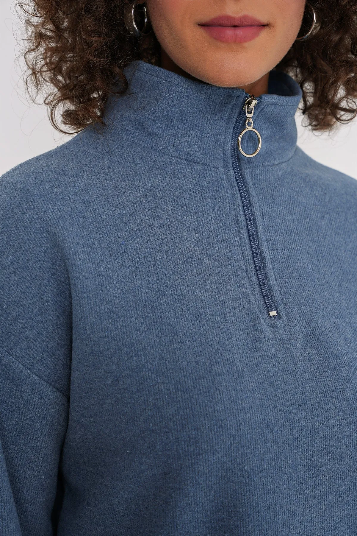 55449 fermuarli yaka örme sweatshirt