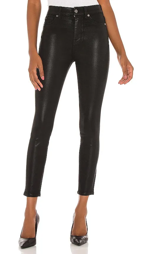 7 For All Mankind The High Waist Ankle Skinny With Faux Pockets in Black