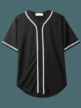 Baseball Black Striped Collar Button Up Shirts