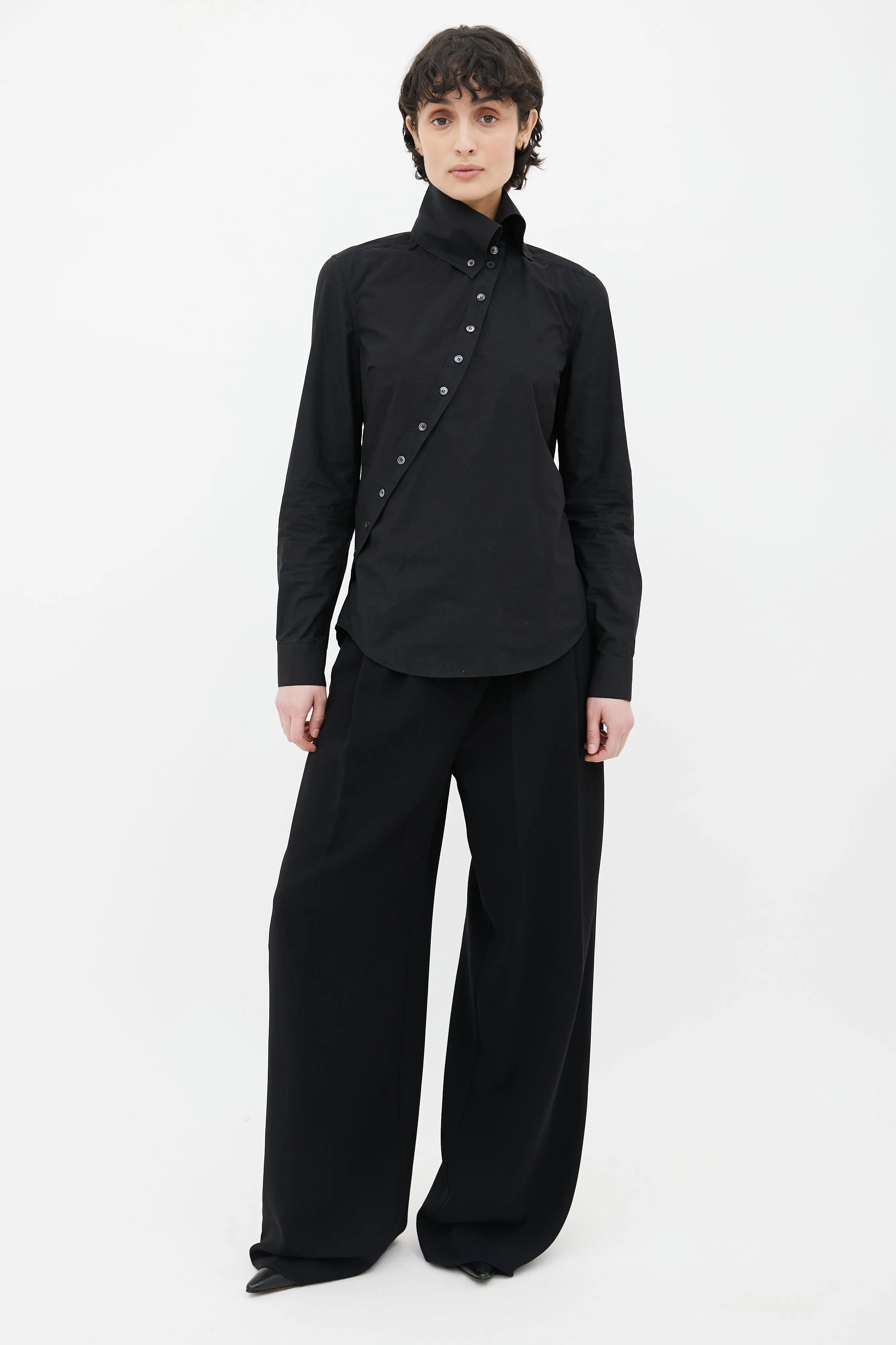 Black Cotton Asymmetrical Button-Up Shirt