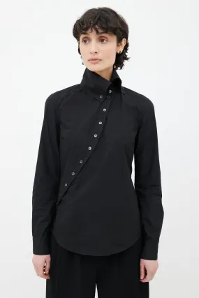 Black Cotton Asymmetrical Button-Up Shirt