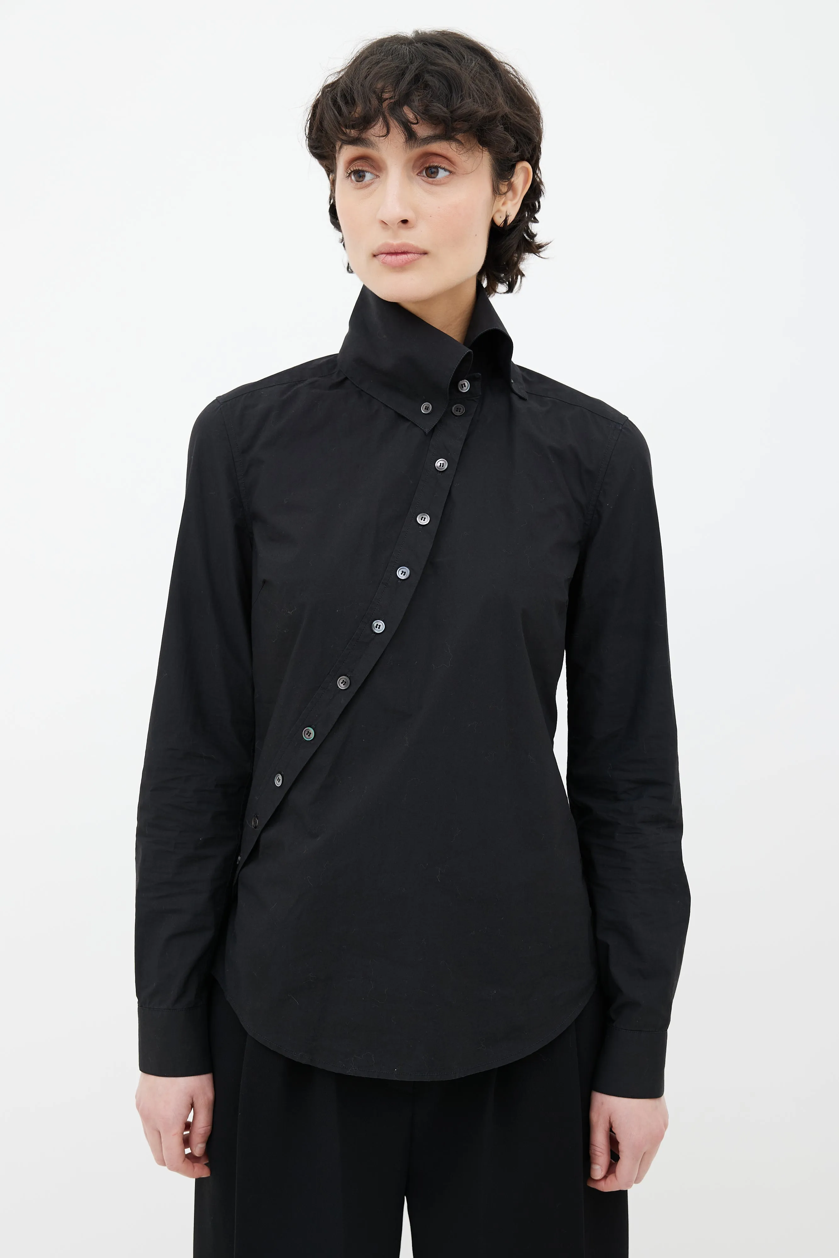 Black Cotton Asymmetrical Button-Up Shirt
