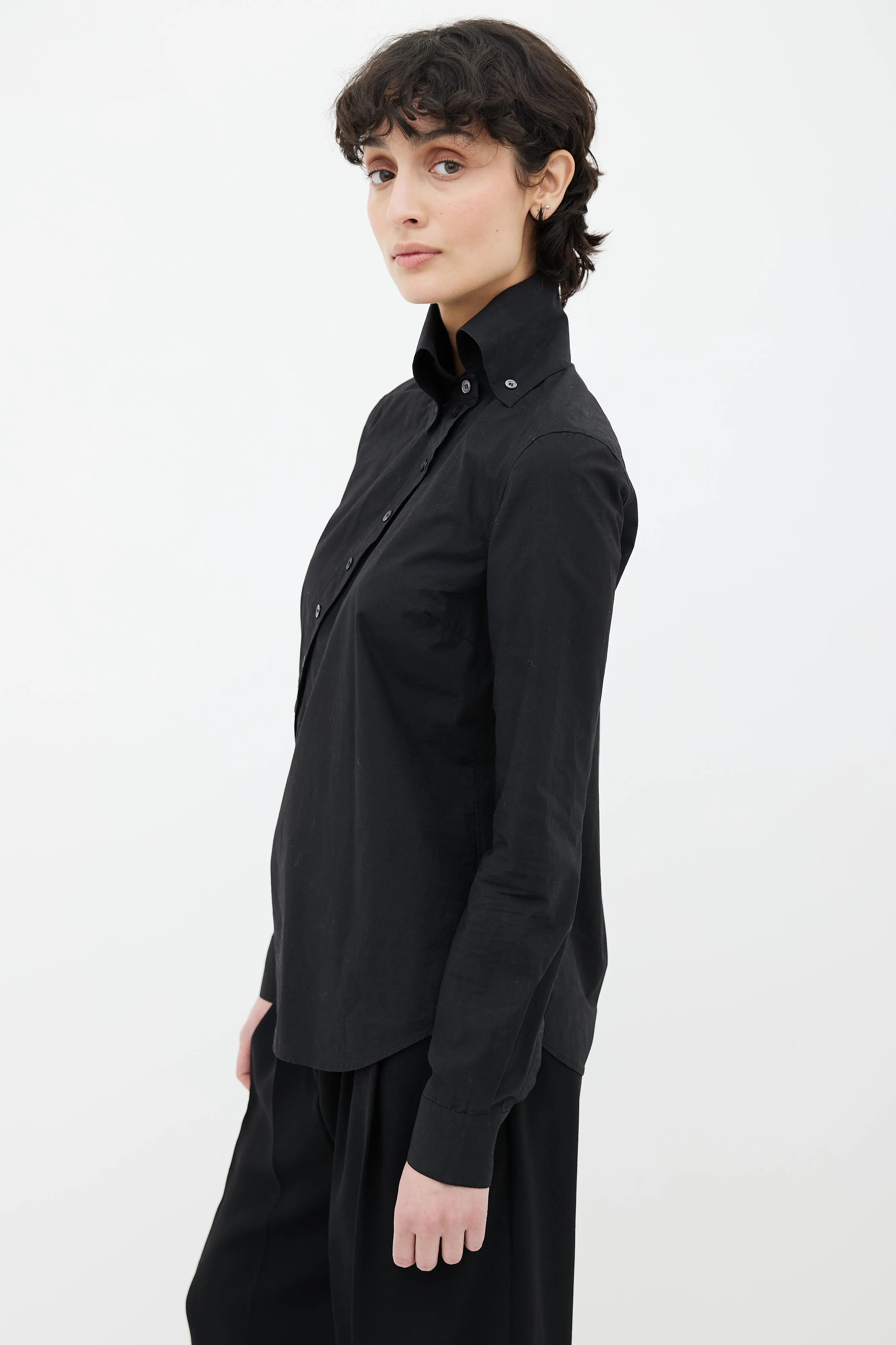 Black Cotton Asymmetrical Button-Up Shirt