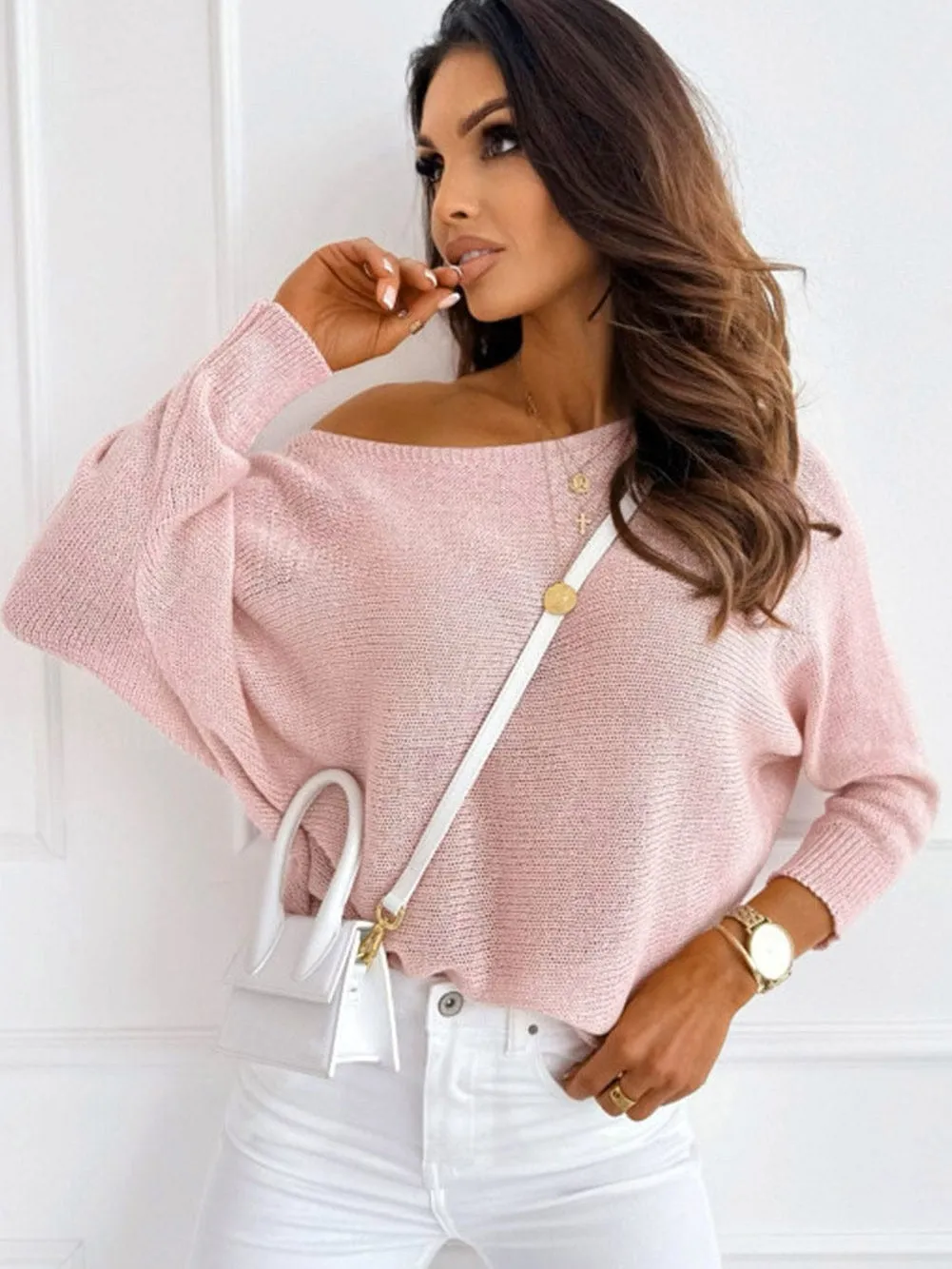 Blush Pink Knotted Bow Batwing Sweater