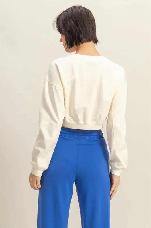 Cream Crew Neck Long Sleeve Crop Sweatshirt