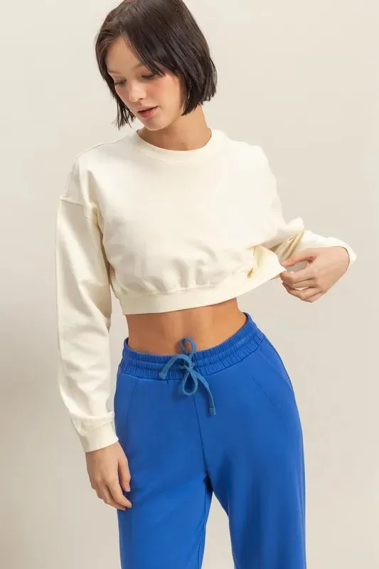 Cream Crew Neck Long Sleeve Crop Sweatshirt