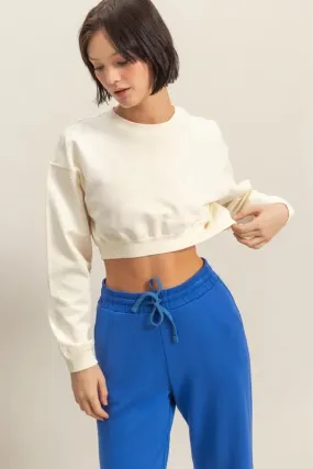 Cream Crew Neck Long Sleeve Crop Sweatshirt