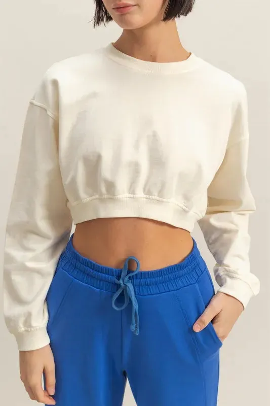 Cream Crew Neck Long Sleeve Crop Sweatshirt