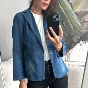 Denim Jacket / Blue Jean Blazer / One Button Jacket / Minimal Jacket / Women Denim Jacket   B243016