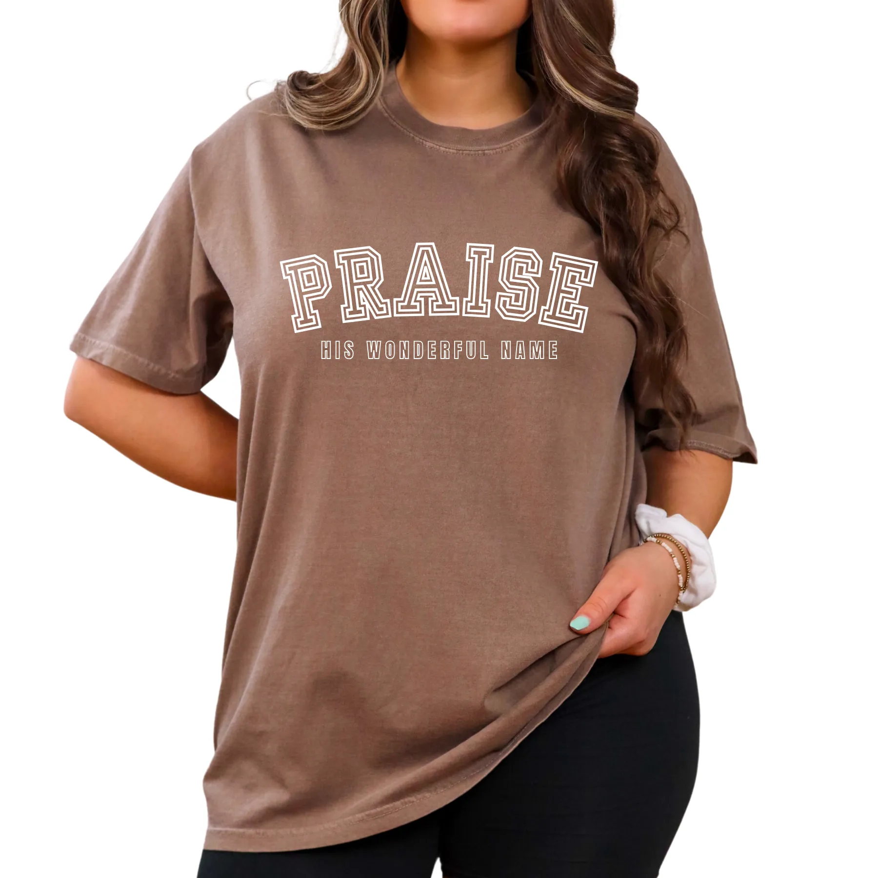 Eddy and Rita Women's Comfort Colors T-Shirt - "Praise His Wonderful Name" Soft Cotton Christian Graphic Tee