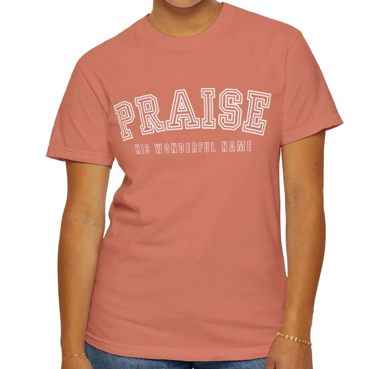 Eddy and Rita Women's Comfort Colors T-Shirt - "Praise His Wonderful Name" Soft Cotton Christian Graphic Tee