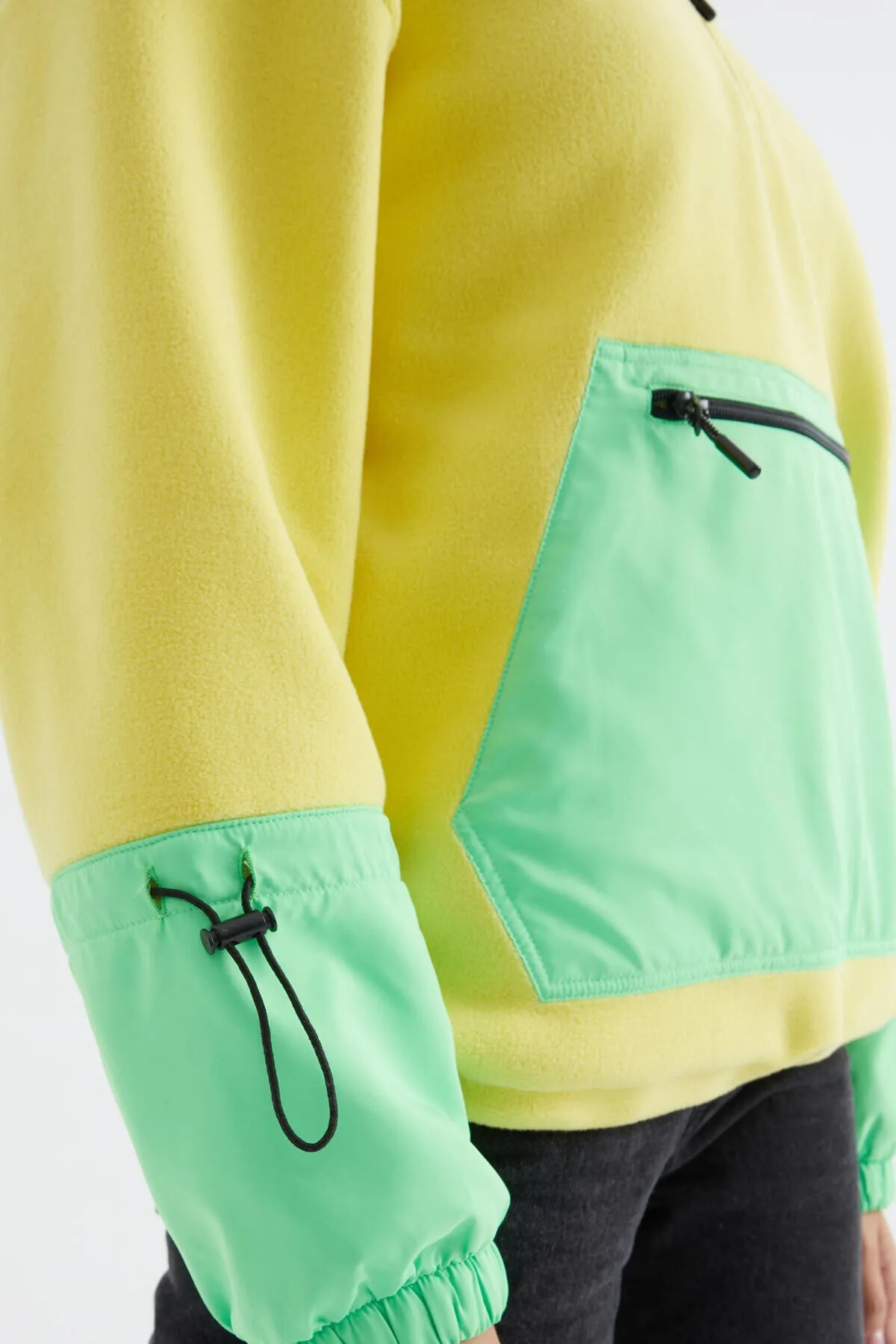 etek ucu büzgülü yarim fermuarli oversize kadin polar sweatshirt - 97238