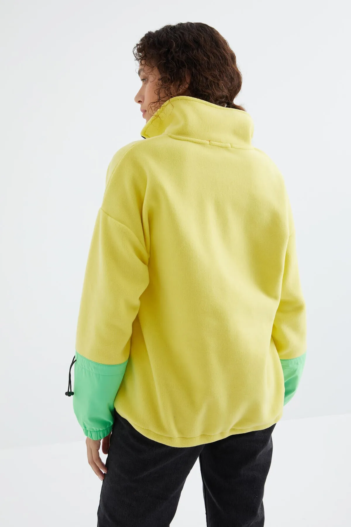 etek ucu büzgülü yarim fermuarli oversize kadin polar sweatshirt - 97238