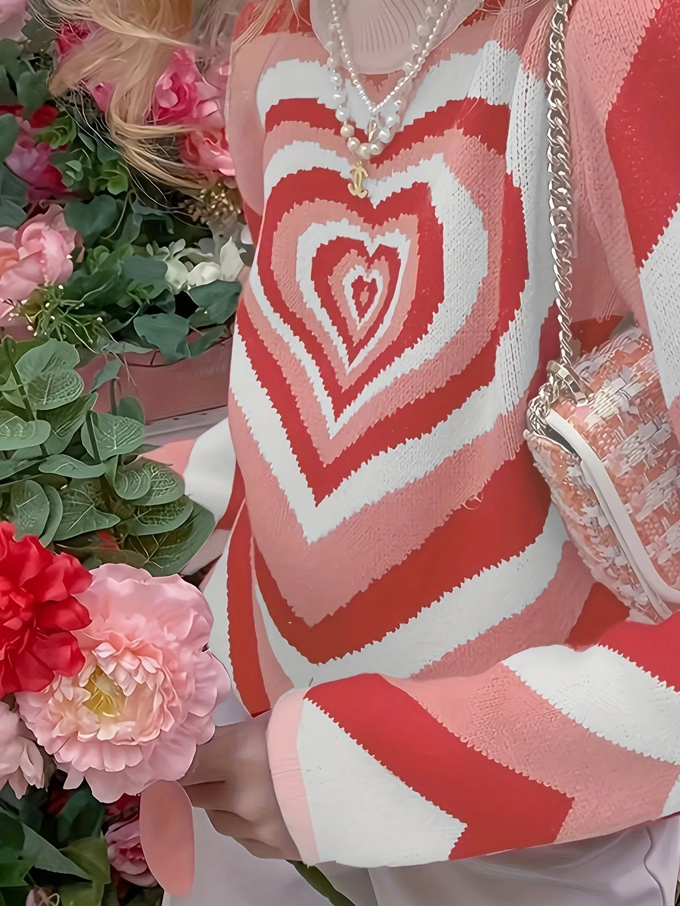 Fashion Color Heart Pattern Knitted Cute Pull Over Sweater