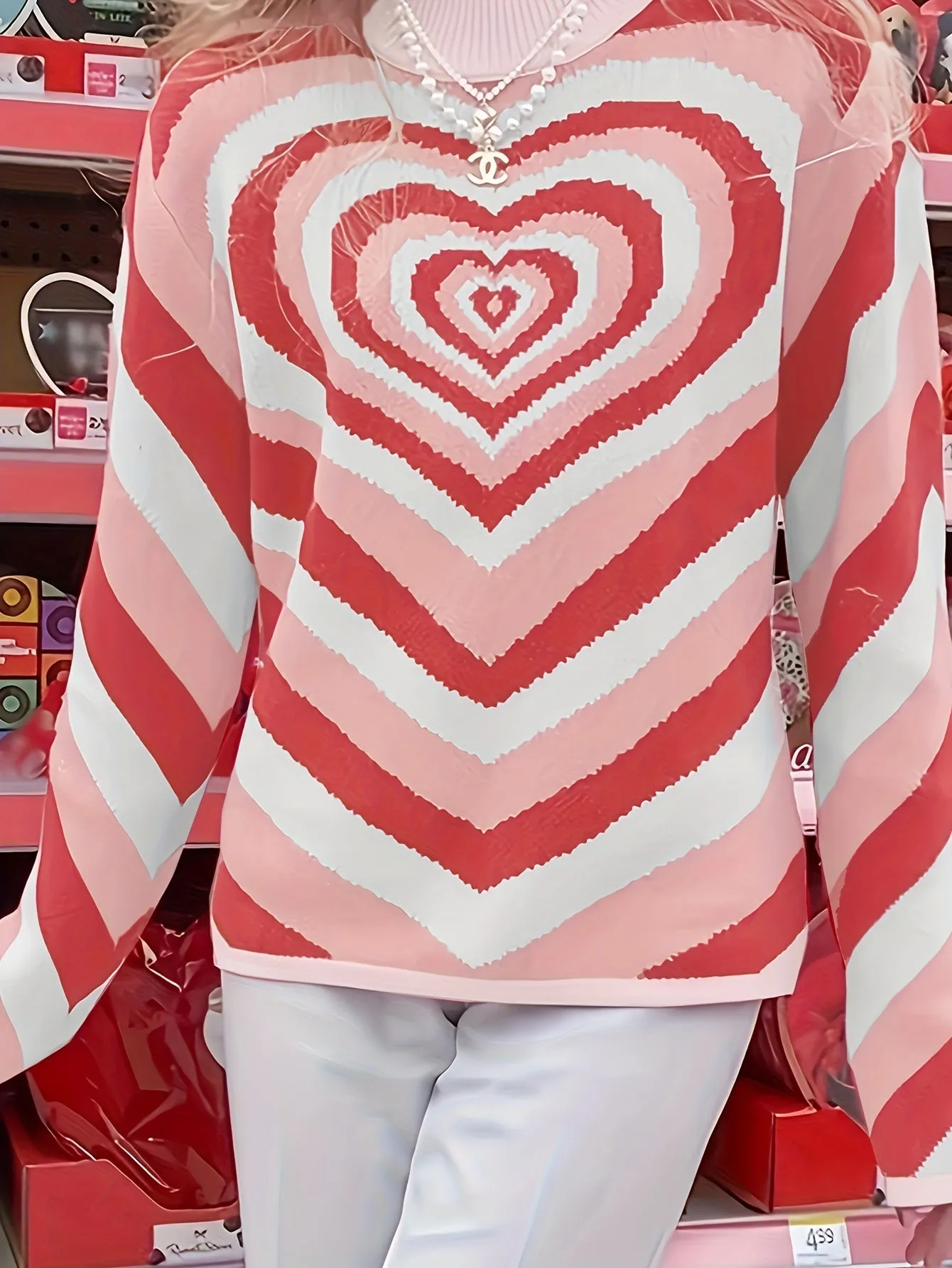 Fashion Color Heart Pattern Knitted Cute Pull Over Sweater
