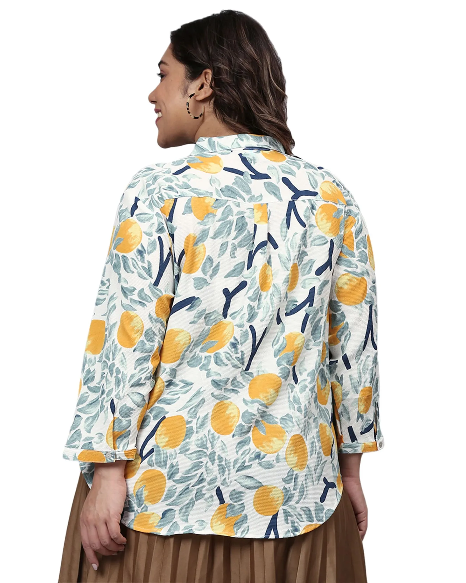 Floral Printed Shirt Style Top | White