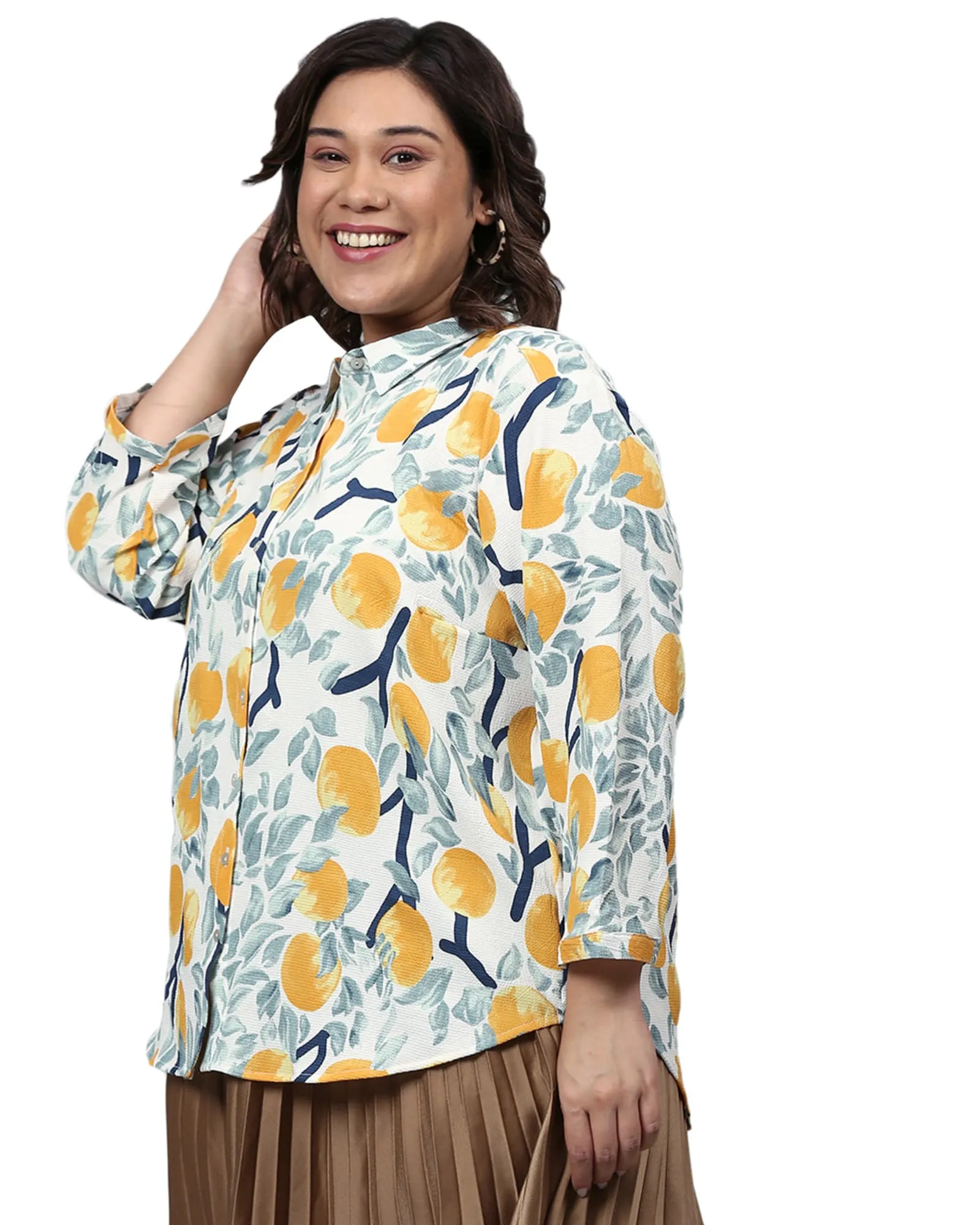 Floral Printed Shirt Style Top | White