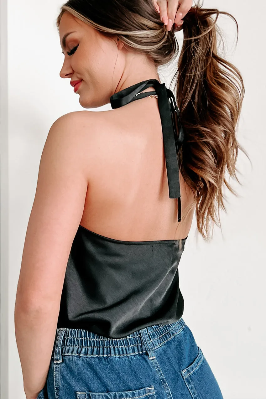 Forever Chic Halter Cowl Neck Bodysuit (Black)
