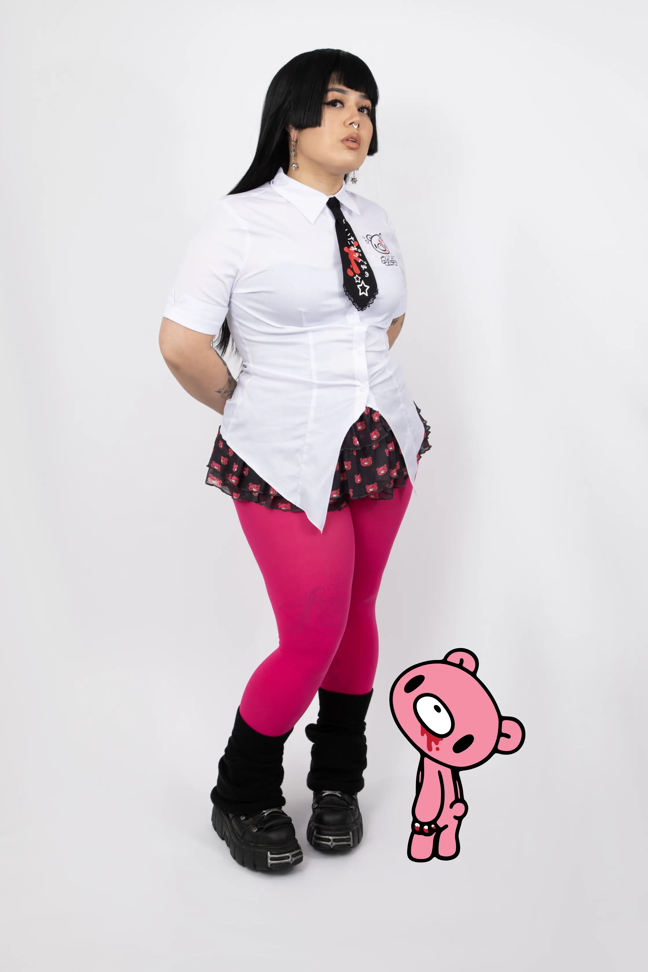 Gloomy Bear Button Up Shirt & Tie [WHITE]