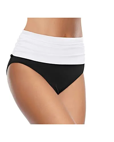 High Waisted Bikini Bottom Tummy Control Ruched Swim Bottom for Women