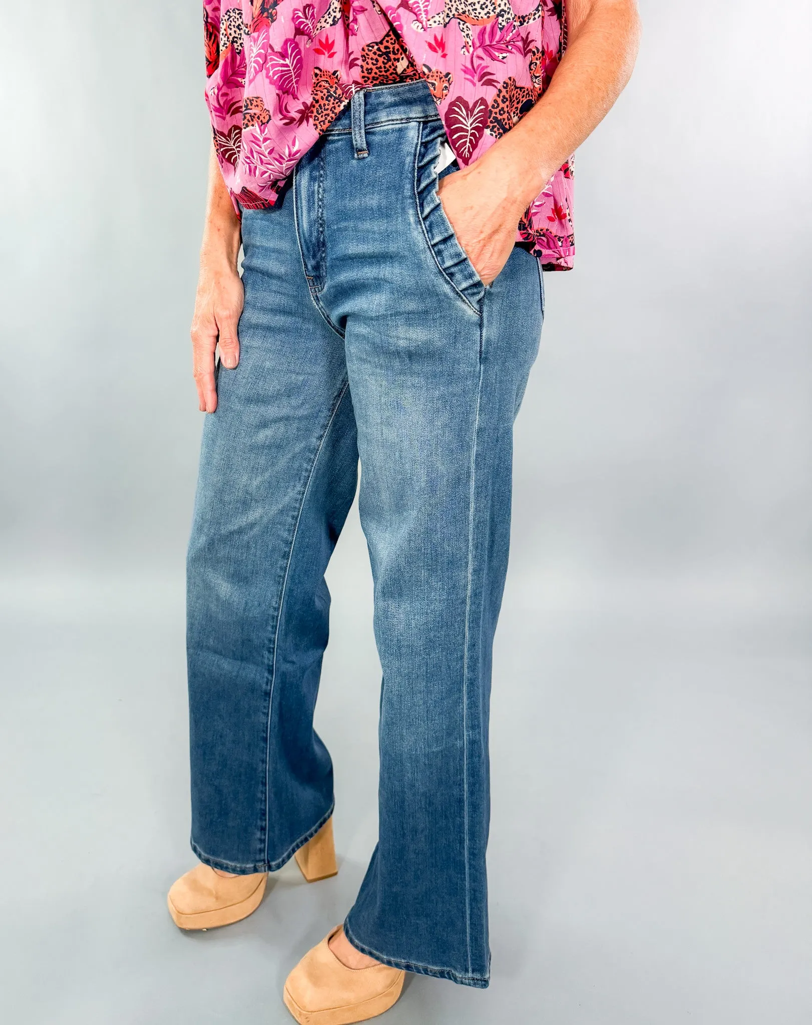 Meg Superb Ruffle Pocket Wide Leg Jean