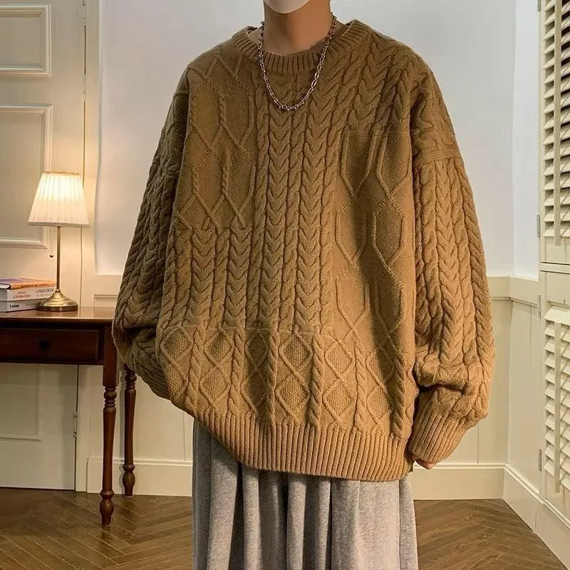 Men's Cable-Knit Sweater - Japanese Trend, Loose Fit