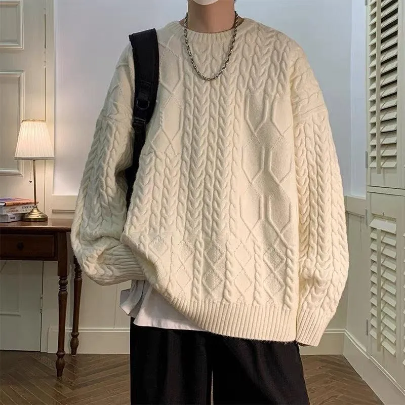 Men's Cable-Knit Sweater - Japanese Trend, Loose Fit