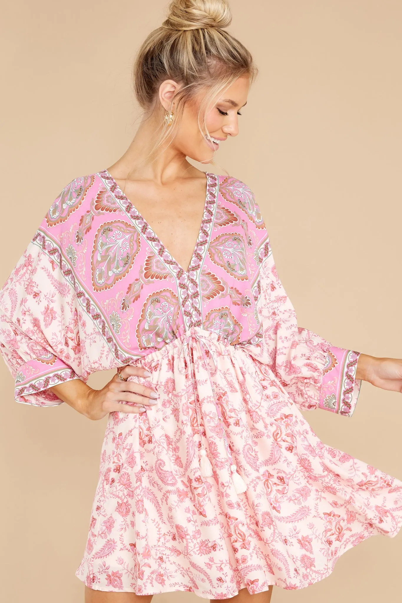My Heart's Calling Pink Multi Print Dress