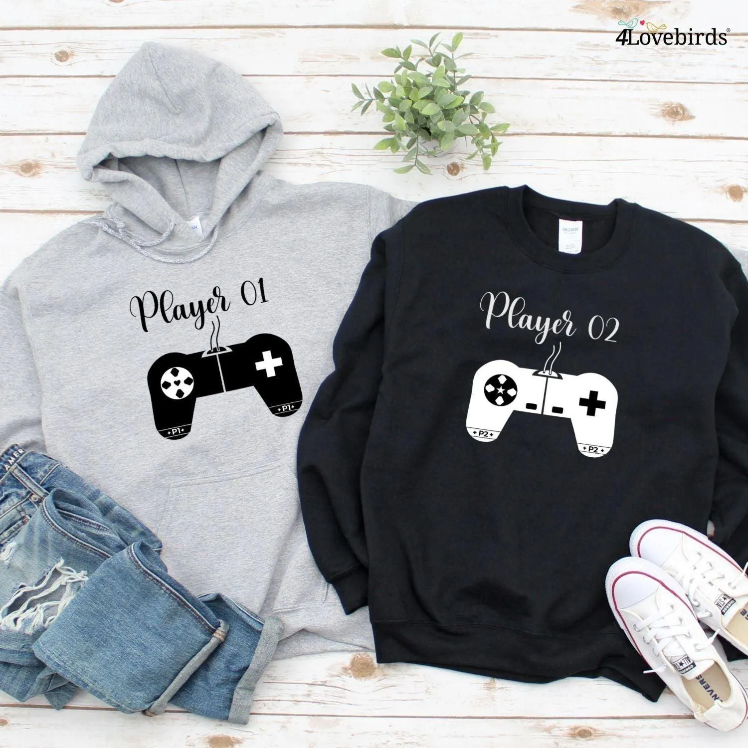 Player 1 and Player 2 Gamer Couples Matching Set - Perfect for Couple Outfits!
