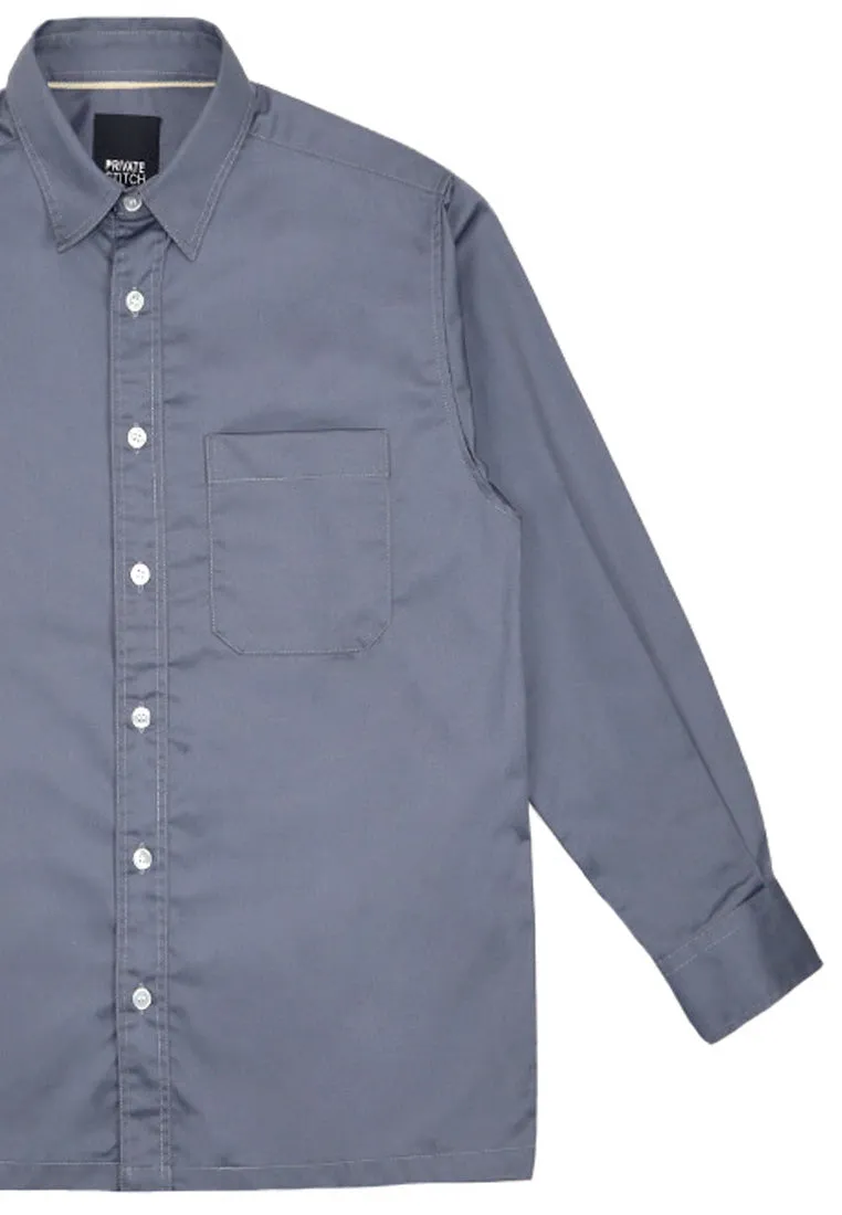 PSG BY PRIVATE STITCH Chest Patch Pocket Button Up Shirt - Dark Grey