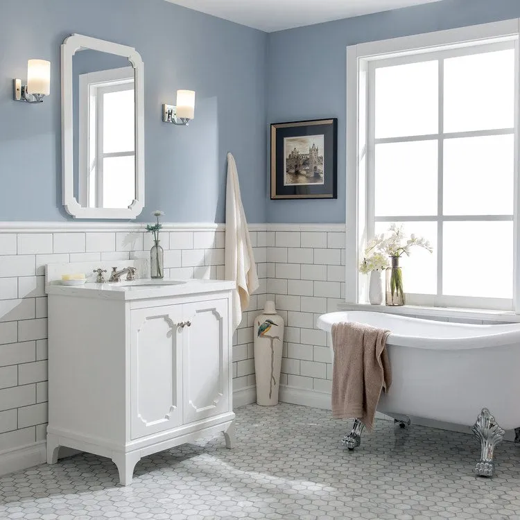 Queen 30" Single Bathroom Vanity in Pure White with Quartz Carrara Top