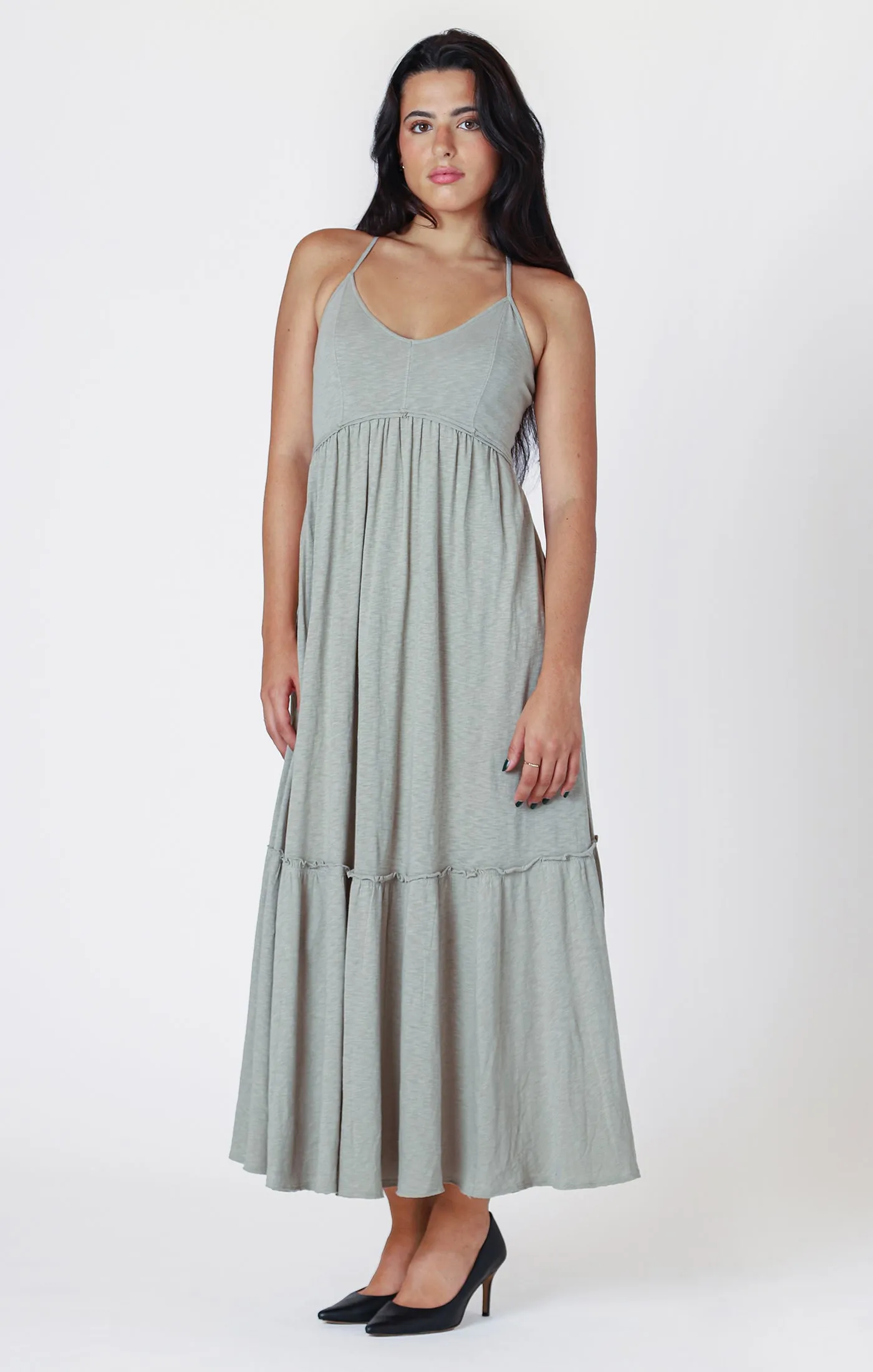 Raw Edge Tiered Maxi Dress
