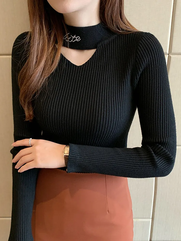 Renee Hollow Out Mock Neck Women Sweater