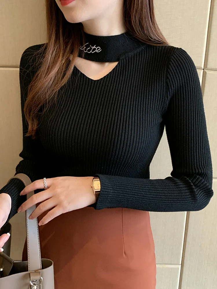 Renee Hollow Out Mock Neck Women Sweater