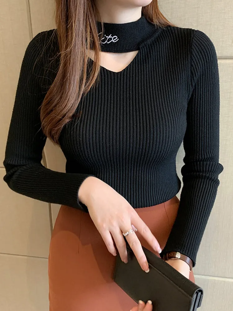 Renee Hollow Out Mock Neck Women Sweater
