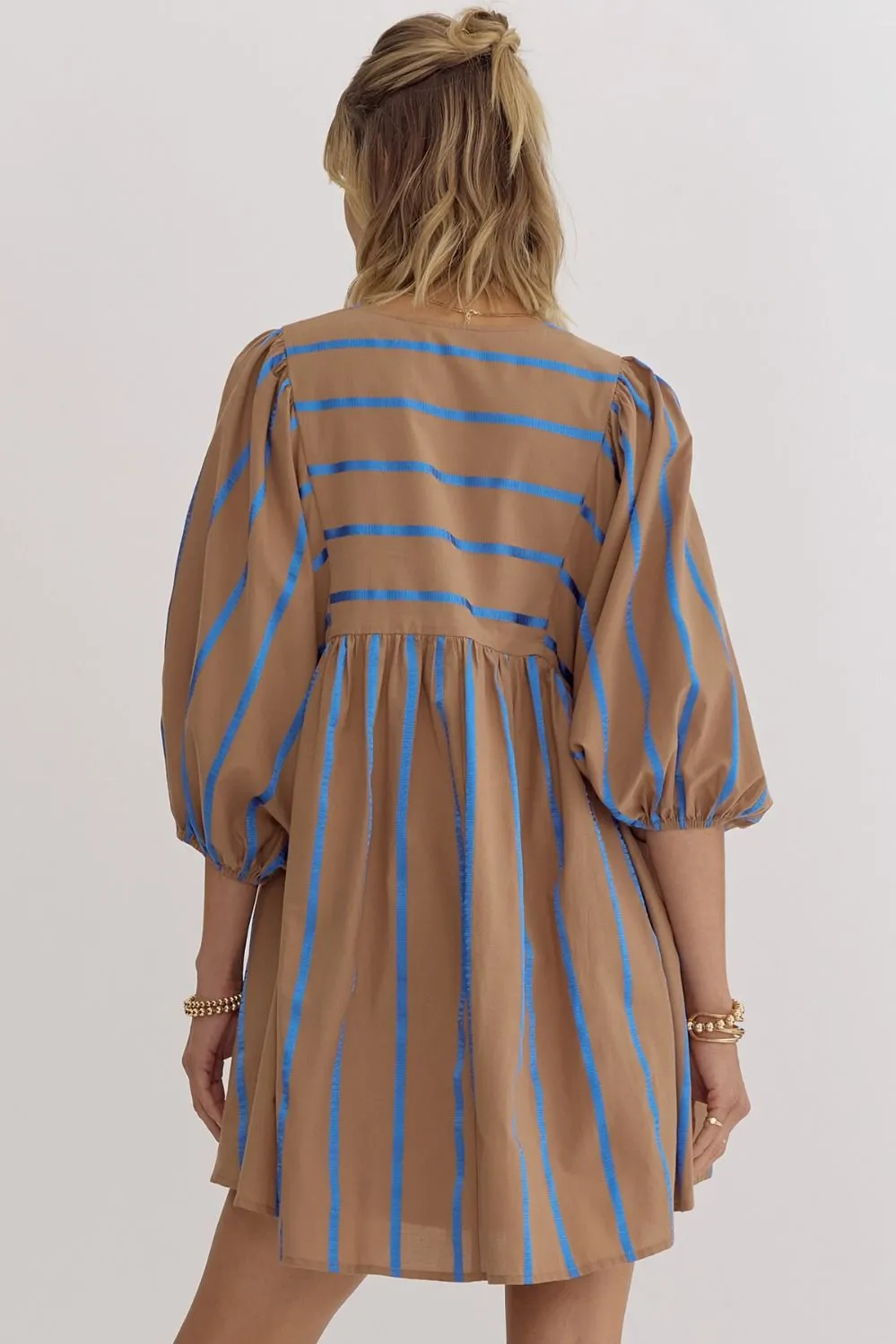 Rory Flowy Blue Striped Dress in Mocha