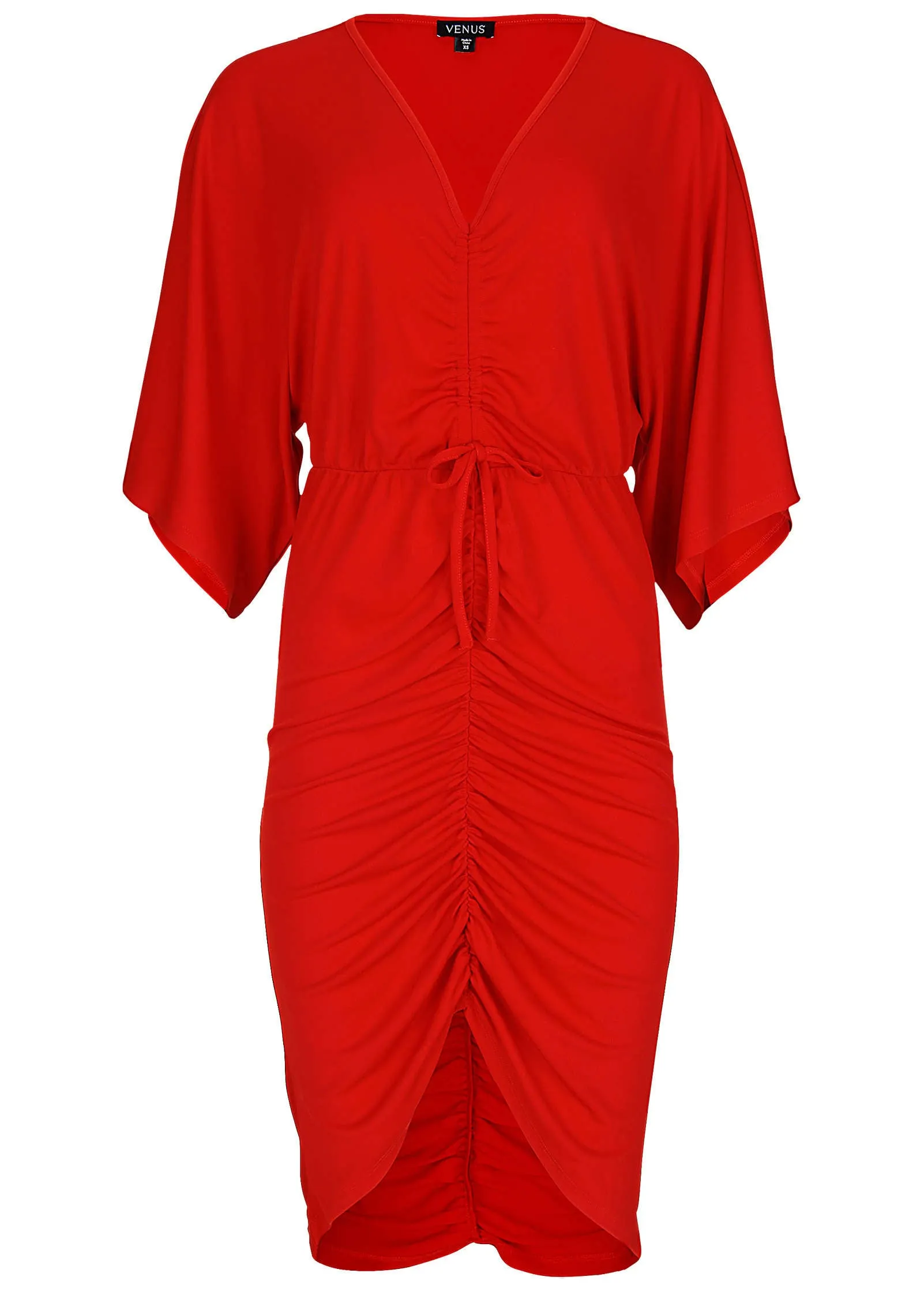 Ruched High-Low Dress - Goji Berry