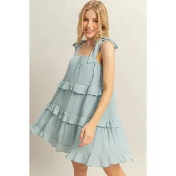 Tie Strap Ruffle Mini Dress