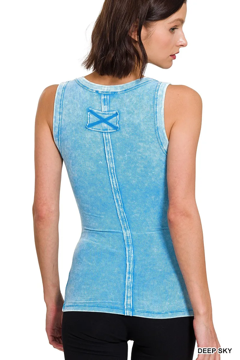Washed Ribbed Scoop Neck Tank Top *