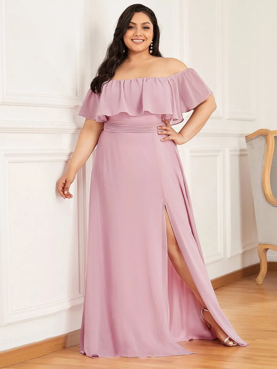Women's Plus Size Ruffle Thigh Split Wholesale Bridesmaid Dresses