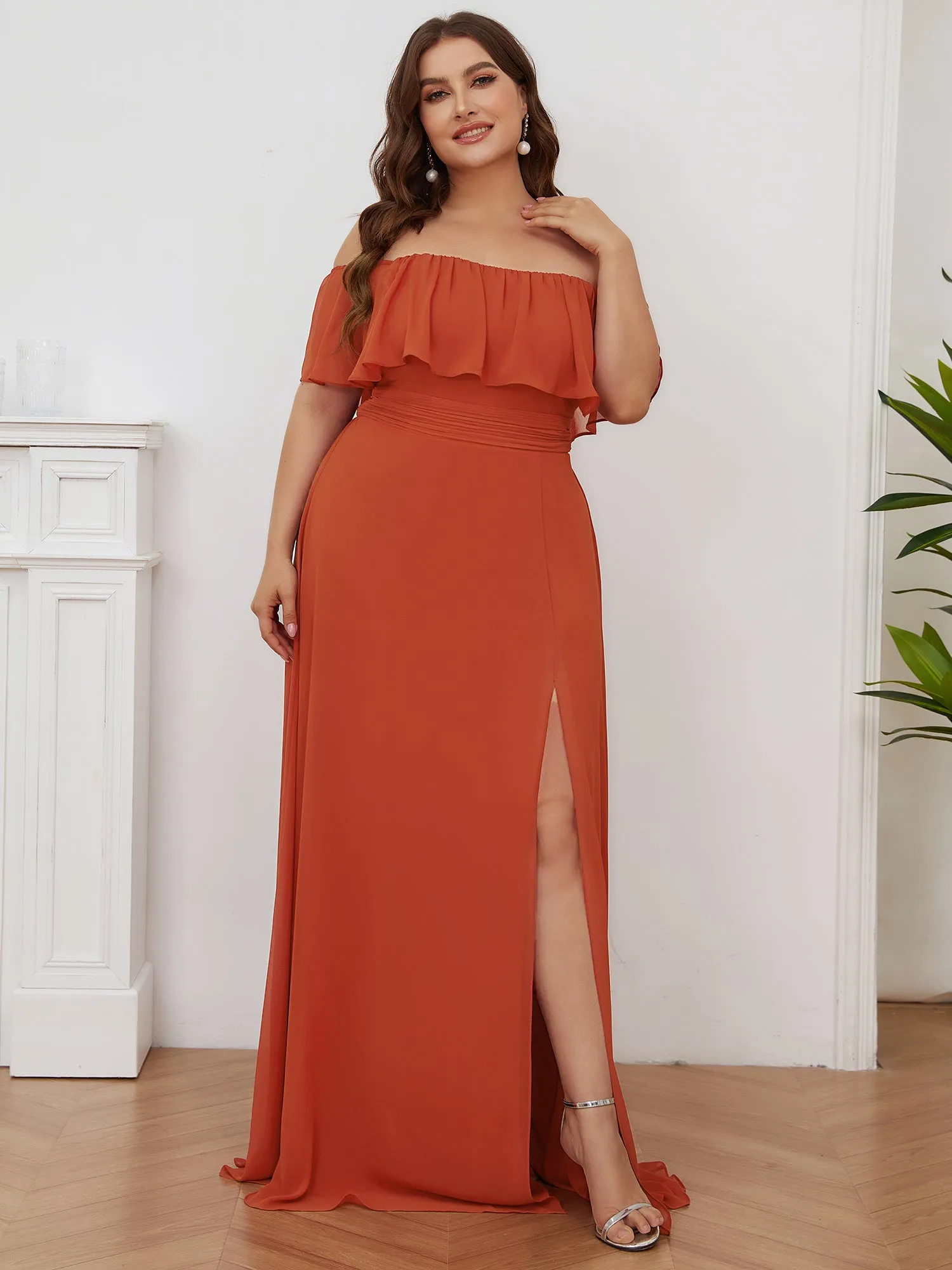 Women's Plus Size Ruffle Thigh Split Wholesale Bridesmaid Dresses