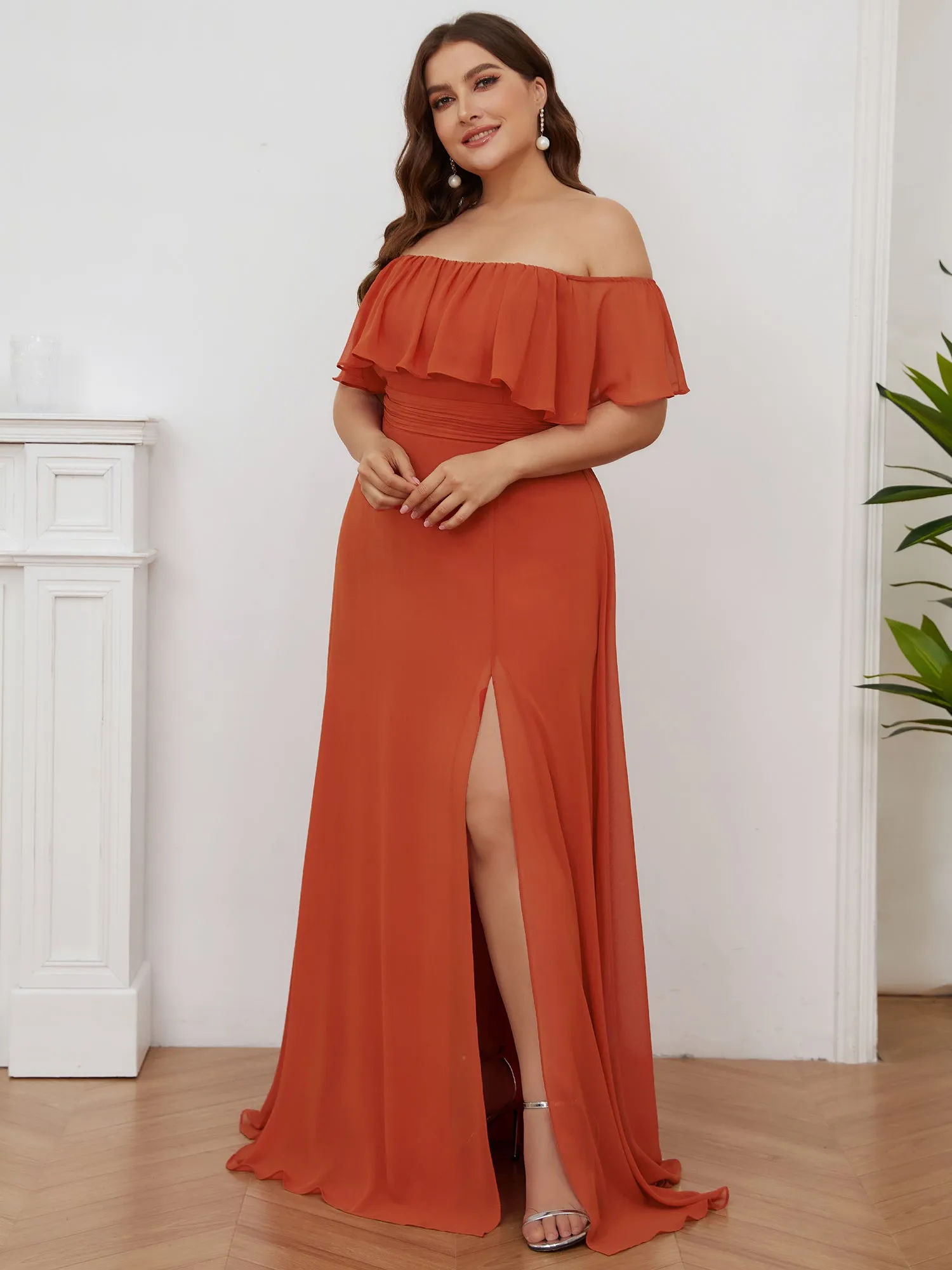Women's Plus Size Ruffle Thigh Split Wholesale Bridesmaid Dresses