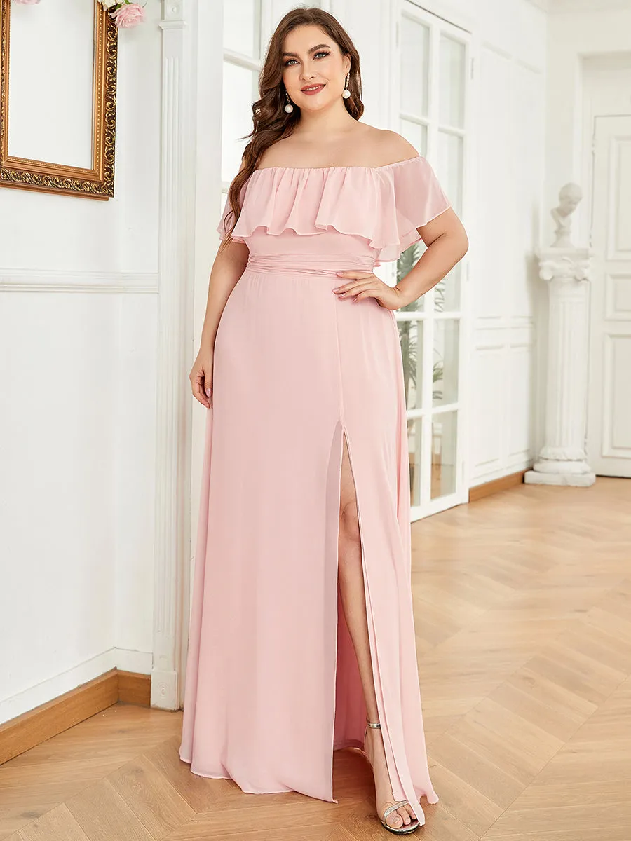 Women's Plus Size Ruffle Thigh Split Wholesale Bridesmaid Dresses