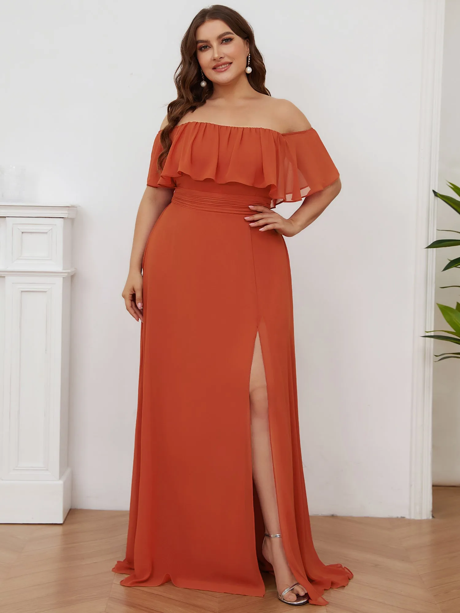Women's Plus Size Ruffle Thigh Split Wholesale Bridesmaid Dresses