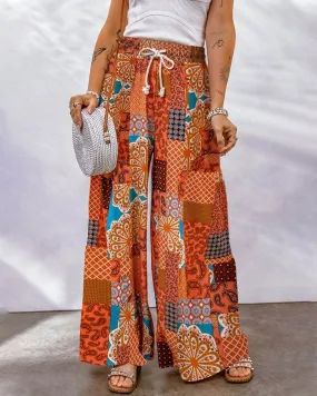Women's Wide Leg Palazzo Trousers: High Waist, Drawstring, Boho Style